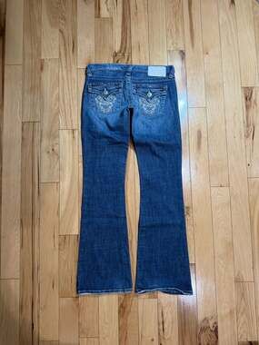 Y2K Plastic by Gly Embroidered Flap Pocket Low-Rise Flare Jeans